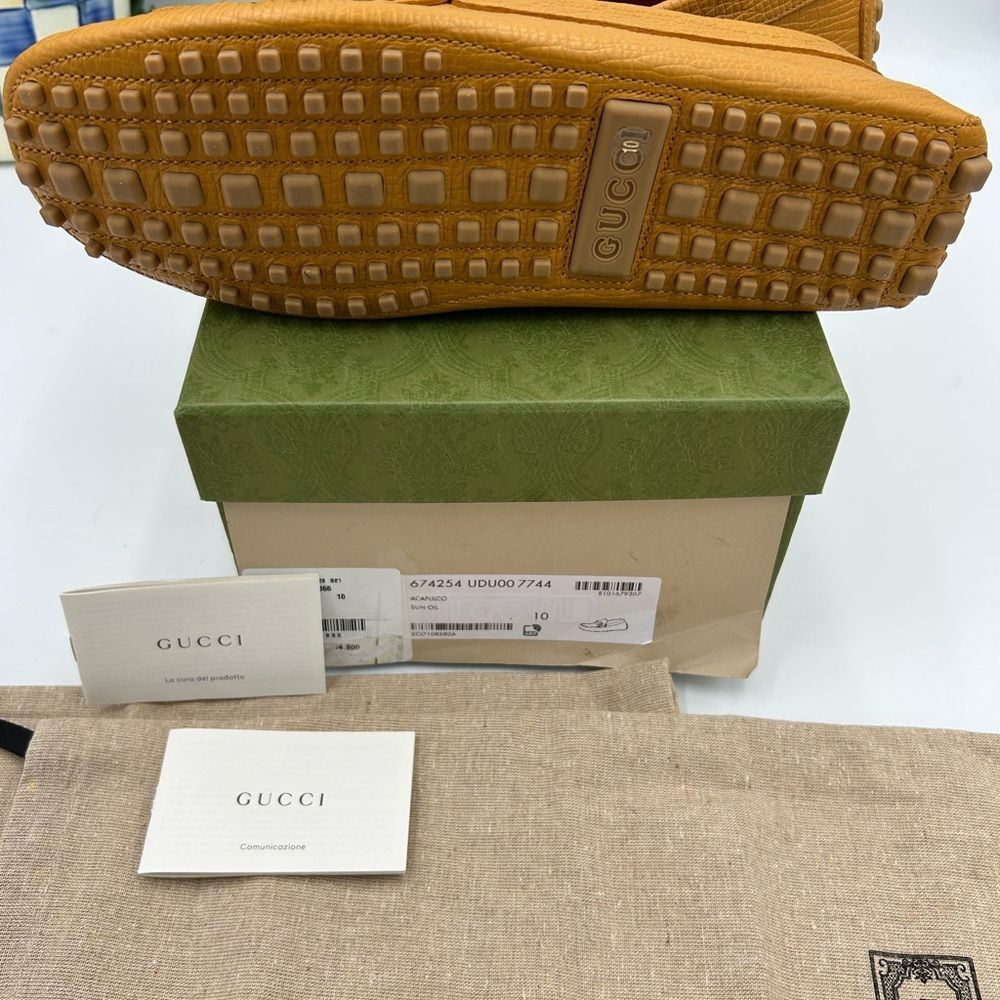 Men’s Gucci pebble grain leather horse bit driver loafers size 10 fits 10.5 US - Picture 4 of 11